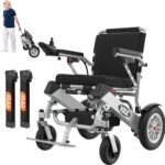 VOCIC V62 Elektrorollstuhl faltbar, Dual‑Akku 2×24V/10Ah, bis 25 km, 500W bürstenlos, 25 kg, Tragkraft bis 136 kg, 3‑Sek.-Faltung, Mondlichtsilber