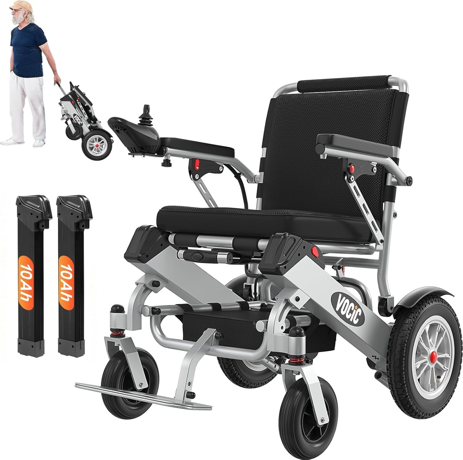 71GyjGPFh3L VOCIC V62 Elektrorollstuhl faltbar, Dual‑Akku 2×24V/10Ah, bis 25 km, 500W bürstenlos, 25 kg, Tragkraft bis 136 kg, 3‑Sek.-Faltung, Mondlichtsilber - Image 1