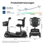 FUNEBIKE Elektromobil Senioren, 250W, abnehmbarer 12Ah Blei‑Säure Akku, bis 15 km, bis 136 kg, LED‑Beleuchtung, verstellbarer Lenker, Schwarz - Image 2
