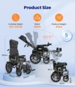 VOCIC V57 Elektrorollstuhl faltbar & leicht, Rückenlehne 165° verstellbar/abnehmbar, 500W, 24V/20Ah, bis 30 km, bis 150 kg, Mondlichtgrau - Image 5