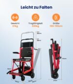VOCIC AY04 Elektrischer Treppensteiger‑Rollstuhl faltbar, Gummikette, bis 220 kg, LED‑Licht, Treppenhilfe/Rettungstrage, Rot - Image 4