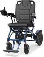 Faltbarer Elektrorollstuhl leicht, 20 km Reichweite, bis 150 kg, Joystick‑Steuerung, Blau