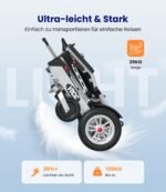 VOCIC V62 Elektrorollstuhl faltbar, Dual‑Akku 2×24V/10Ah, bis 25 km, 500W bürstenlos, 25 kg, Tragkraft bis 136 kg, 3‑Sek.-Faltung, Mondlichtsilber - Image 8