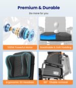 VOCIC V57 Elektrorollstuhl faltbar & leicht, Rückenlehne 165° verstellbar/abnehmbar, 500W, 24V/20Ah, bis 30 km, bis 150 kg, Mondlichtgrau - Image 2