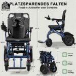 Faltbarer Elektrorollstuhl leicht, 20 km Reichweite, bis 150 kg, Joystick‑Steuerung, Blau - Image 9