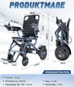 Elektrorollstuhl faltbar & leicht, 500W, Doppelsteuerung, elektromagnetische Bremse, bis 170 kg, 10Ah Lithium‑Akku, bis 17 km - Image 7