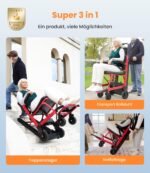 VOCIC AY04 Elektrischer Treppensteiger‑Rollstuhl faltbar, Gummikette, bis 220 kg, LED‑Licht, Treppenhilfe/Rettungstrage, Rot - Image 3